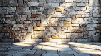 Wall Mural - Textured stone wall with warm tones and soft shadows, interior design