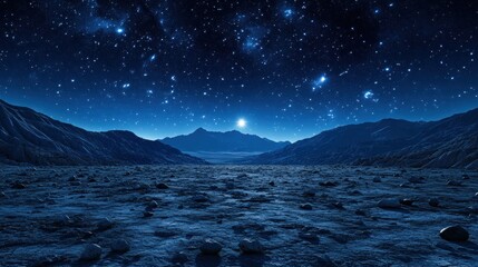 Wall Mural - Enigmatic Night Sky Over Mountain Landscape with Stars and Shadows