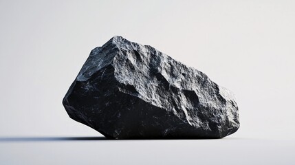 Poster - Large dark rock balancing on white background representing stability and strength