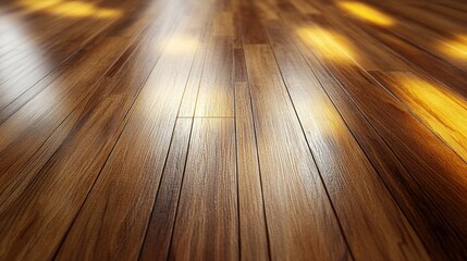 Wall Mural - Glossy Wooden Floor With Natural Light Reflection and Texture