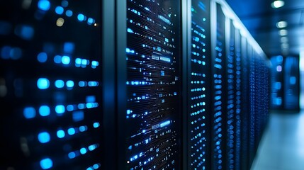 Poster - Futuristic digital grid showcasing the flow of big data across a high tech network of interconnected servers databases and communication systems  Representing the power of cloud computing