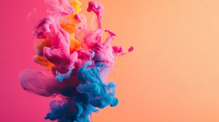 Poster - Colorful ink cloud expanding in water with pink, yellow and blue colors