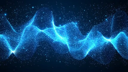 Poster - Pulsating blue hued abstract background with dynamic network lines and particles representing the flow and interconnectivity of big data digital technology and information processing systems