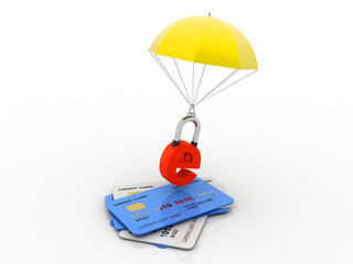 Poster - 3d rendering E-mail lock with debit card . Internet security concept