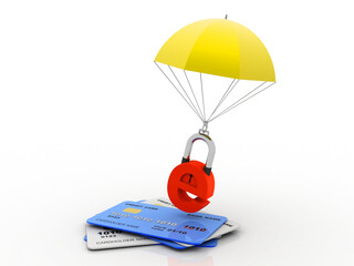 Poster - 3d rendering E-mail lock with debit card . Internet security concept