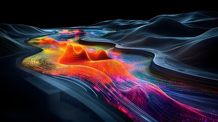 Poster - Vibrant and dynamic visual representation of data streams and energy flows traveling through an abstract digital network  Showcasing the connected