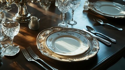 Wall Mural - Thanksgiving dining table with roast turkey and an elegant silverware set