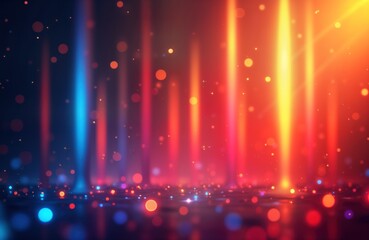 Poster - vibrant colorful light beams shine vertically with bokeh effect. abstract design with dynamic energy