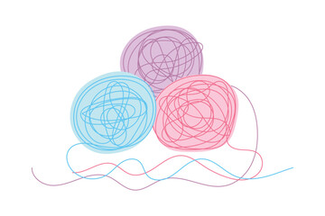 Sketch yarn ball minimal skein of woolen drawing line art. Yarn ball cotton wool hand drawn line concept with white ioslated background. Abstract,vector,illustration.