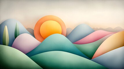 Poster - Flowing abstract digital art with a fluid organic composition featuring soft rounded pastel shapes and minimal geometric elements