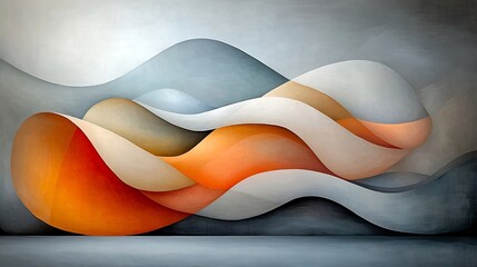 Poster - Dreamy and Ethereal Abstract Landscape with Intertwining Curved Lines in Muted Tones Fluid Brushstrokes and Soft Impressionist Style Atmosphere