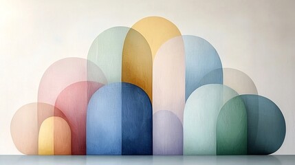 Poster - Serene abstract backdrop composed of interconnected rounded forms in a harmonious palette of mellow pastel tones