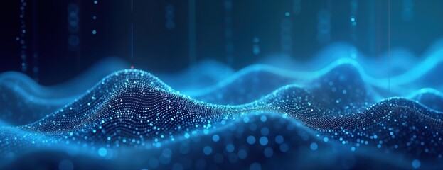 Poster - abstract digital background displays generative ai tech. blue data waves flow. futuristic cyber netw