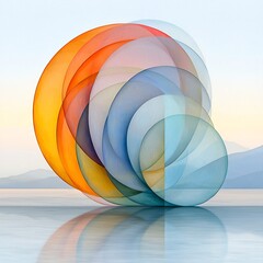 Poster - Meditative Fluid Circular Composition with Soothing Earthy Pigments and Diaphanous Glow   Tranquil Digital Art in Fauvist Style Depicting a Calming Natural Environment