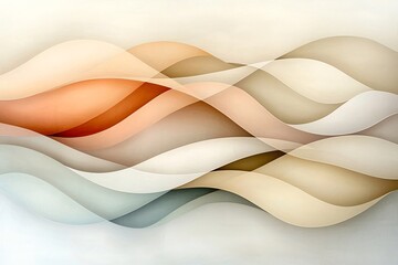 Poster - Muted Abstract Composition with Harmonious Interlocking Sinuous Lines Subtle Warm Neutral Color Gradients and Flowing Organic Forms Evoking a Mid Century Modern Aesthetic and Serene Atmospheric