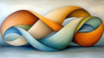 Poster - Graceful Intertwining Abstract Artwork in Harmonious Earthy Color Palette with Dreamlike Brushwork and Contemplative Minimalist Design  The image features a captivating arrangement of flowing