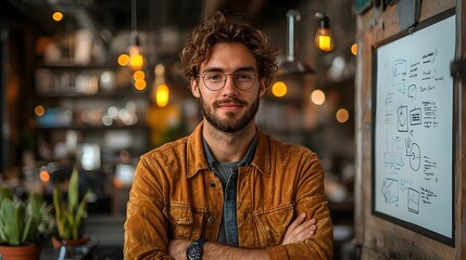 Poster - Focused Entrepreneur in Coworking Space Reviewing Business Loan Documents and Expansion Plans