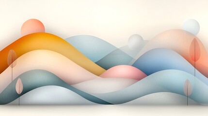 Poster - Soft calming abstract design with a gentle flow of rounded organic shapes in a soothing pastel color scheme creating an impressionistic