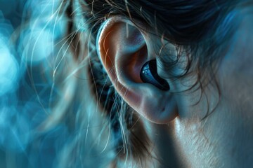 Poster - Closeup of ear with hearing aid for deaf patient