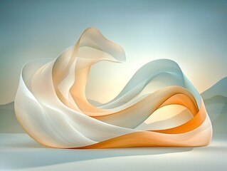 Poster - Fluid amorphous shapes in gentle motion against a backdrop of a sunlit meadow creating a minimalist abstract design with muted earthtone hues that evoke a soothing tranquil and zen like aesthetic