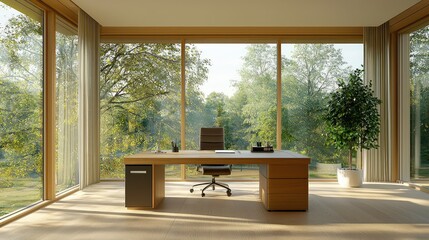 Poster - Modern office interior with large windows and natural light