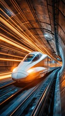 Poster - High-Speed Train Gliding Through Urban Tunnel at Night