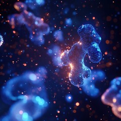 Fototapete - Visualization of antibodies targeting glowing viruses in a dynamic biological environment. Generative AI