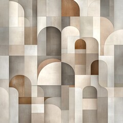 Poster - Serene Architectural Minimalist Forms in Muted Earthy Tones Abstract Digital Painting with Suprematist Inspired Aesthetics and Tranquil Uncluttered Atmosphere