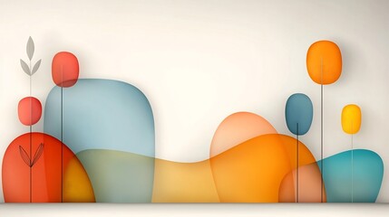 Poster - Minimalist abstract digital featuring a balanced composition of curved organic shapes with gentle color transitions creating a serene and visually harmonious background design