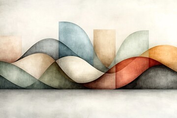 Poster - Flowing curvaceous abstract shapes in a harmonious color scheme of muted earthy tones create a tranquil meditative ambiance with an organic modernist aesthetic