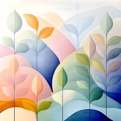 Poster - Serene abstract composition featuring interlocking organic shapes softly blended pastel tones flowing curved lines