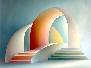 Poster - Undulating organic forms in soft pastel hues graceful abstract shapes with smooth contours in a minimalist composed setting  Diffused lighting creates a hazy
