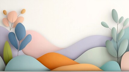 Poster - Serene abstract digital art with a harmonious pastel color palette featuring smooth organic lines and shapes reminiscent of mid century modernism in a tranquil natural landscape setting