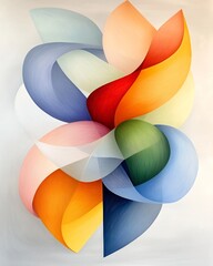 Poster - Harmonious arrangement of intertwining curvilinear abstract forms in soft muted shades showcasing a delicate balance of positive and negative space with gentle gradients and blended edges