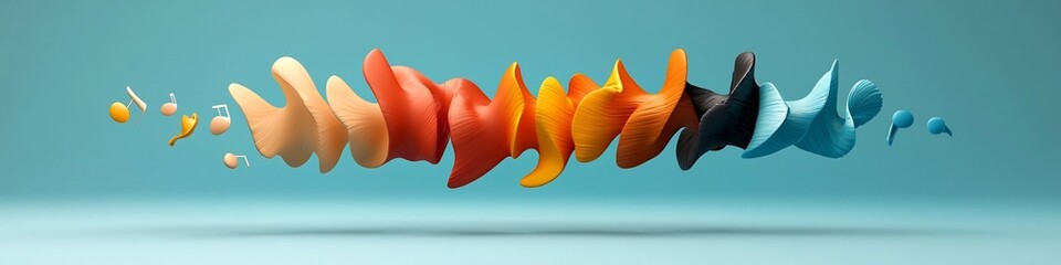 Poster - Vibrant Sound Frequency Visualization   Colorful 3D Rendered Abstract Depicting the Oscillation and Motion of Frequencies Across a Spectrum of Hues