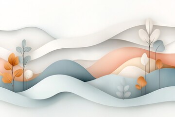 Poster - Serene Abstract Landscape with Flowing Curves in Soothing Monochromatic Palette   Minimalist digital art with influence tranquil natural scenery in high definition clarity