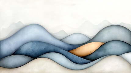 Poster - Soothing Abstract Organic Landscape with Flowing Curves in Muted Neutral Tones Creating a Tranquil Meditative Background for Relaxation and Serenity