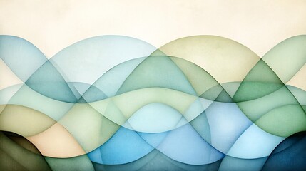 Poster - Elegant abstract wallpaper displaying interlacing curving lines in a tranquil color range of muted blue and green hues