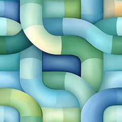 Poster - Elegant abstract wallpaper featuring an interlacing design of graceful curving lines in a tranquil color palette of turquoise and mint hues