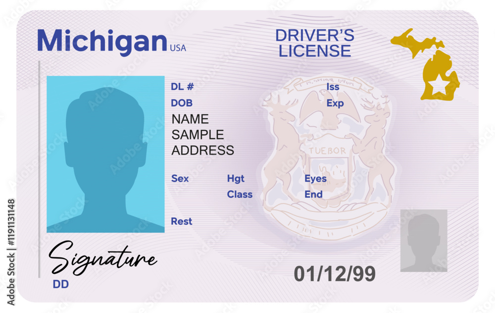 Michigan driver's license isolated on white background. Person driver ...