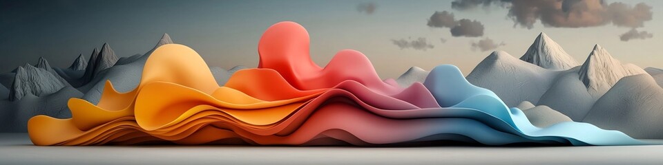 Poster - Vibrant Abstract Frequency Spectrum Waves in Harmonious 3D Render  A dynamic and soothing digital showcasing the gradient flow of various frequencies and sound waves in a captivating visual display