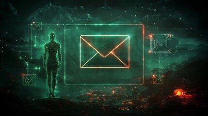 Poster - Futuristic digital alliance and social media notion with freehand individual figure navigation arrows