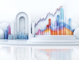 Poster - Ascending Financial Chart on Pristine White Backdrop Representing Vision of Financial Success and Prosperity