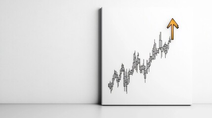 Poster - minimalist and abstract digital painting on white canvas depicting a detailed financial chart with a
