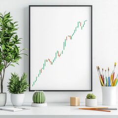 Poster - Pristine white digital canvas showcases an upward trending financial chart conveying a healthy and flourishing economy  The painting features precise brushstrokes and saturated tones
