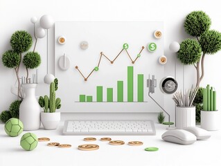 Poster - Ascending Financial Growth Chart Showcased on a Simple White Backdrop Illustrating a Strong and Growing Economy in a Sleek Art Style for Modern Business Analytics and Corporate Office Environment