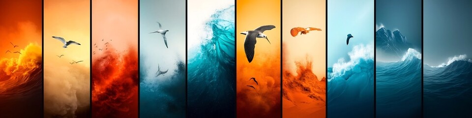 Poster - A vibrant showcasing a collage of images representing the cyclic frequencies and patterns found in natural phenomena such as tidal waves animal heartbeats  The artwork explores the harmony balance