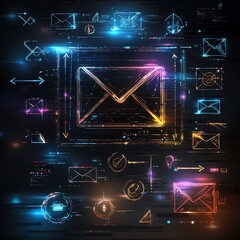Poster - Borderless Digital Alliance Streamlined User Interface with Navigational Arrows and Envelope Symbol  Layered on a Shadowy Gradient Backdrop this Clean Digital Showcases a Futuristic
