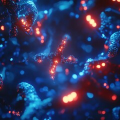 Poster - Visualizing antibodies effectively targeting glowing viruses in a microscopic environment. Generative AI