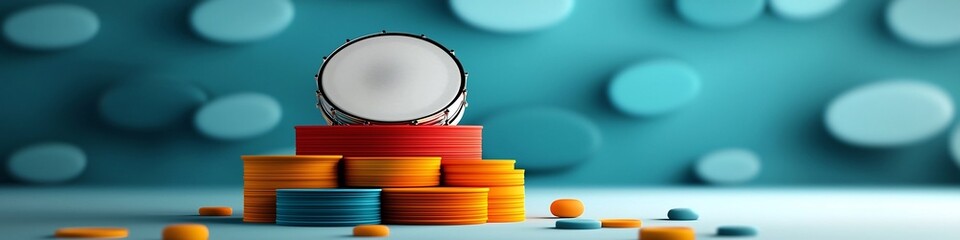 Poster - Vibrating Drumhead in Colorful 3D Render  An abstract digital art design showcasing the visual patterns and dynamic waves created by a drumhead vibrating at different frequencies
